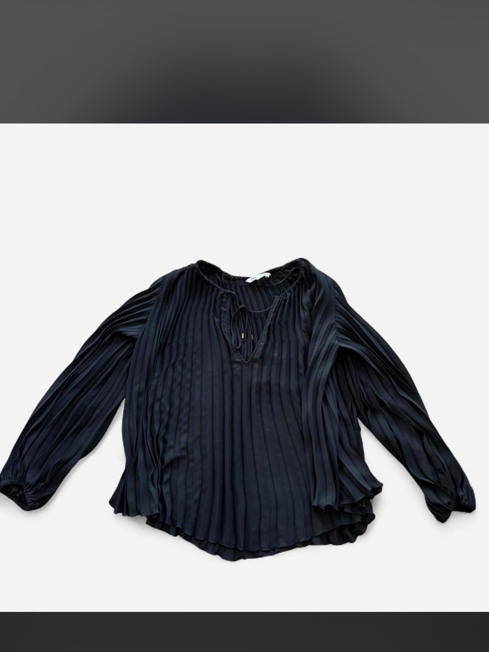 Zara Black Pleated Long-Sleeve Tie-Neck Blouse